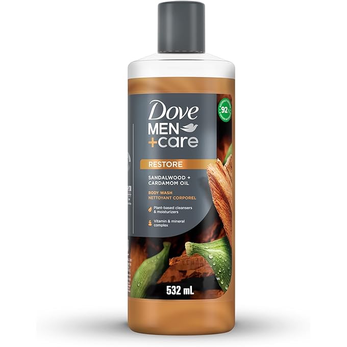 غسول الجسم DOVE MEN+CARE Body، Restore، زيت خشب الصندل والهيل، يحتوي على فيتامين ومركب معادن، 532 مل